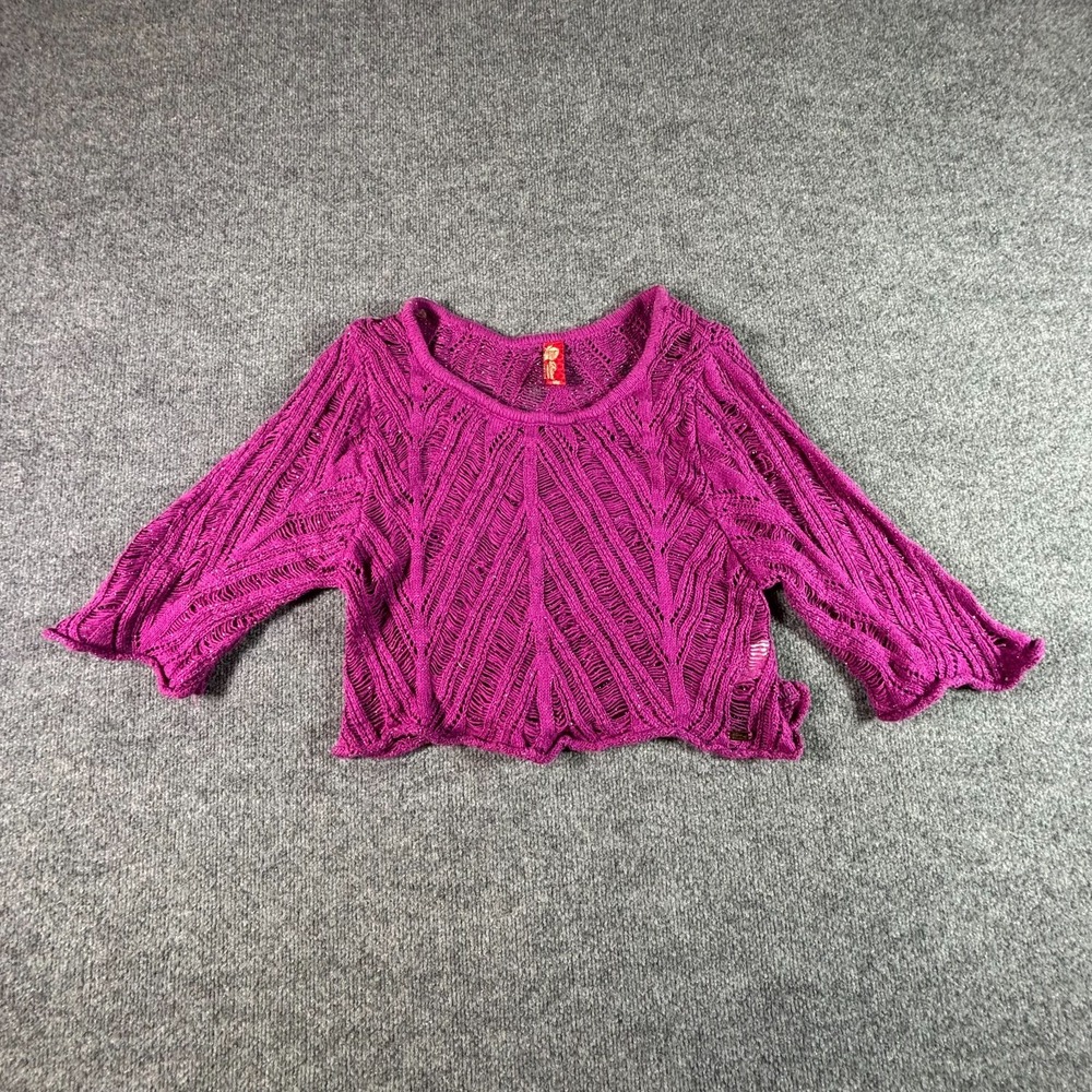 Apple Bottoms Sweater Women's M Purple Cotton Open-Knit Cropped Preppy Career